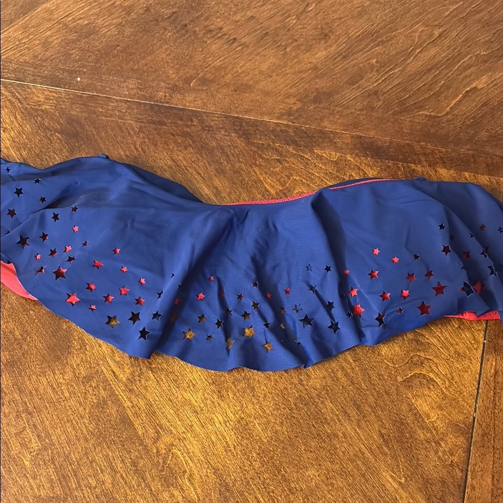 Blue and Red Star Patterned Women's bikini top
